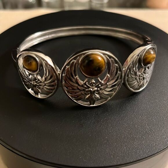 Jewelry - Yellow, tigers, eye, angel bangle, bracelet, and stainless steel 6.30 ctw